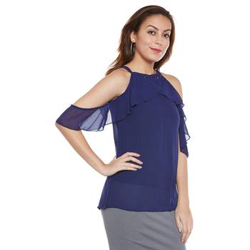 Blue plain polyester party tops 2