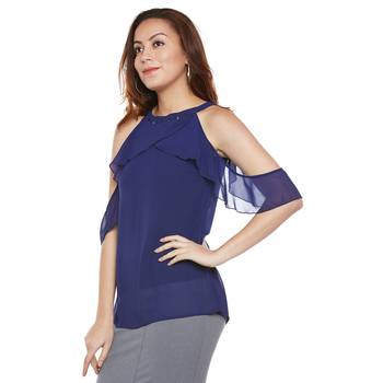 Blue plain polyester party tops 3