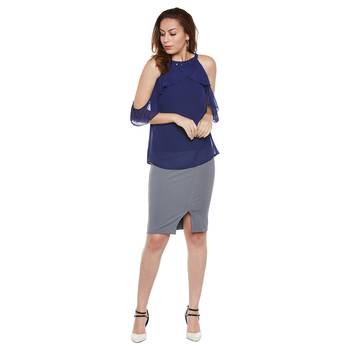 Blue plain polyester party tops 4