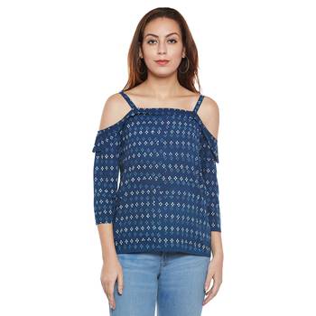 Navy blue plain cotton party tops 1