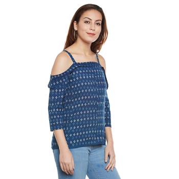 Navy blue plain cotton party tops 2
