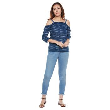 Navy blue plain cotton party tops 3