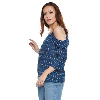 Navy blue plain cotton party tops 4