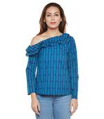 Blue plain cotton party tops