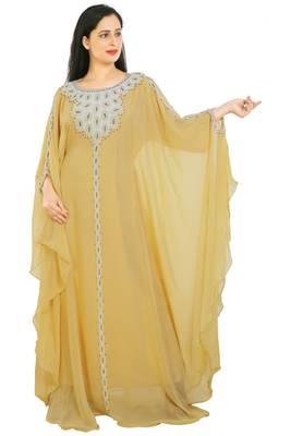 Yellow Georgette Embroidered Zari Work Islamic Kaftans 1