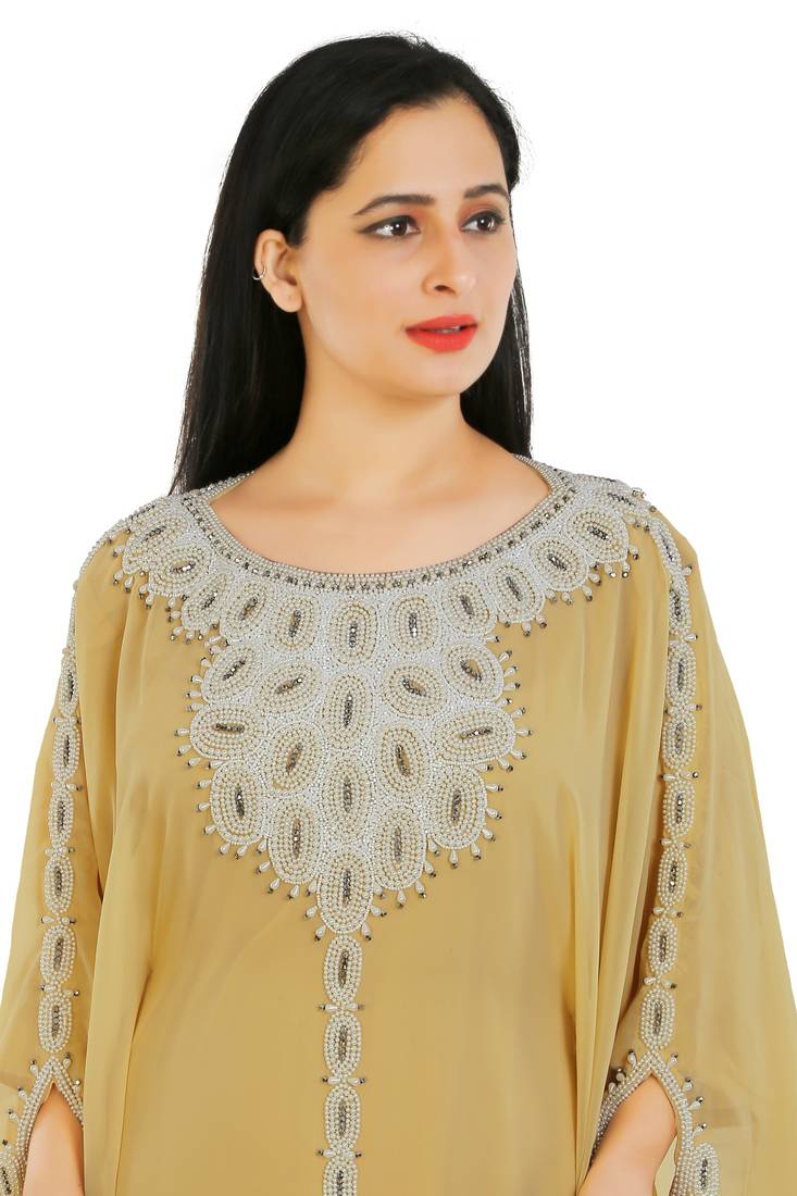 Yellow Georgette Embroidered Zari Work Islamic Kaftans