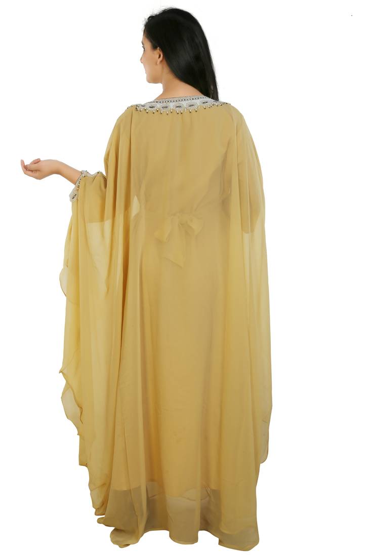 Yellow Georgette Embroidered Zari Work Islamic Kaftans