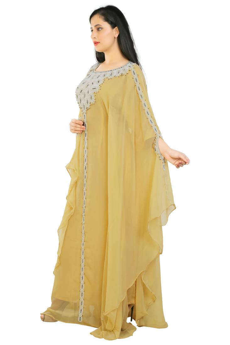 Yellow Georgette Embroidered Zari Work Islamic Kaftans