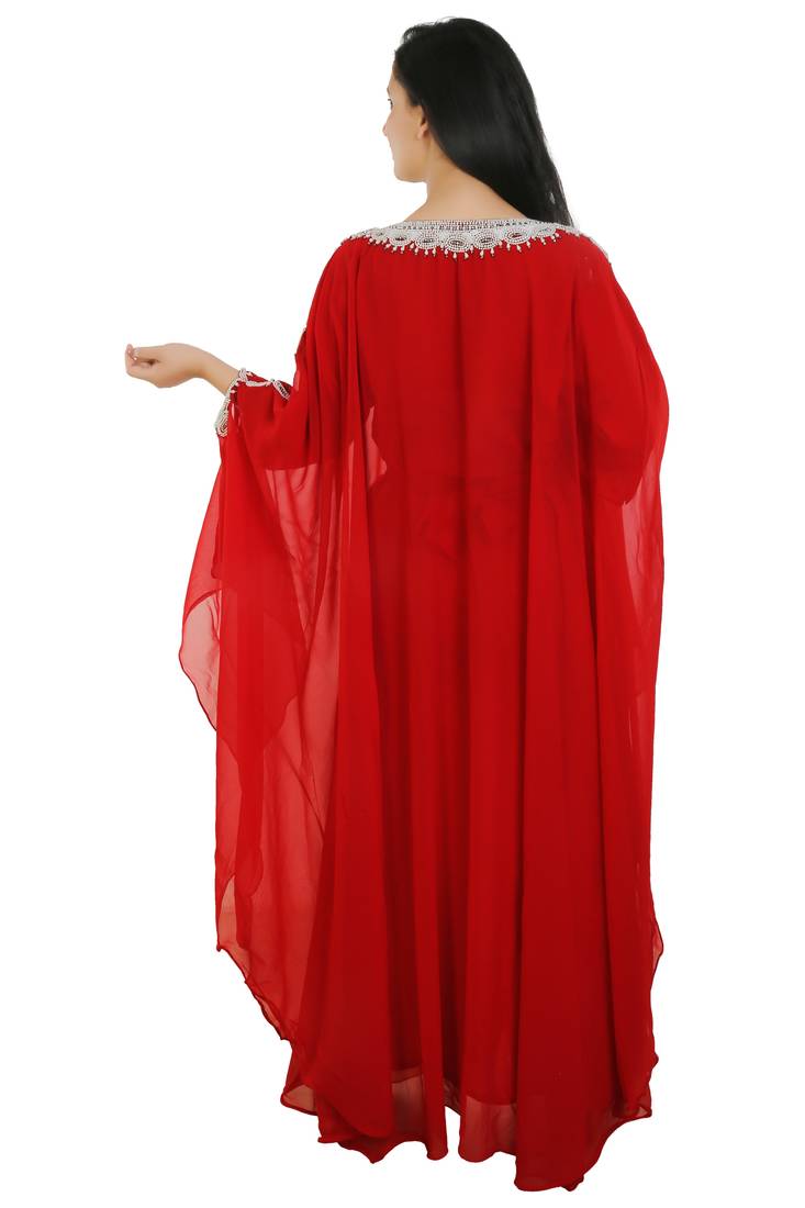 Red Georgette Embroidered Zari Work Islamic Kaftans