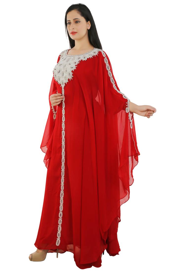 Red Georgette Embroidered Zari Work Islamic Kaftans