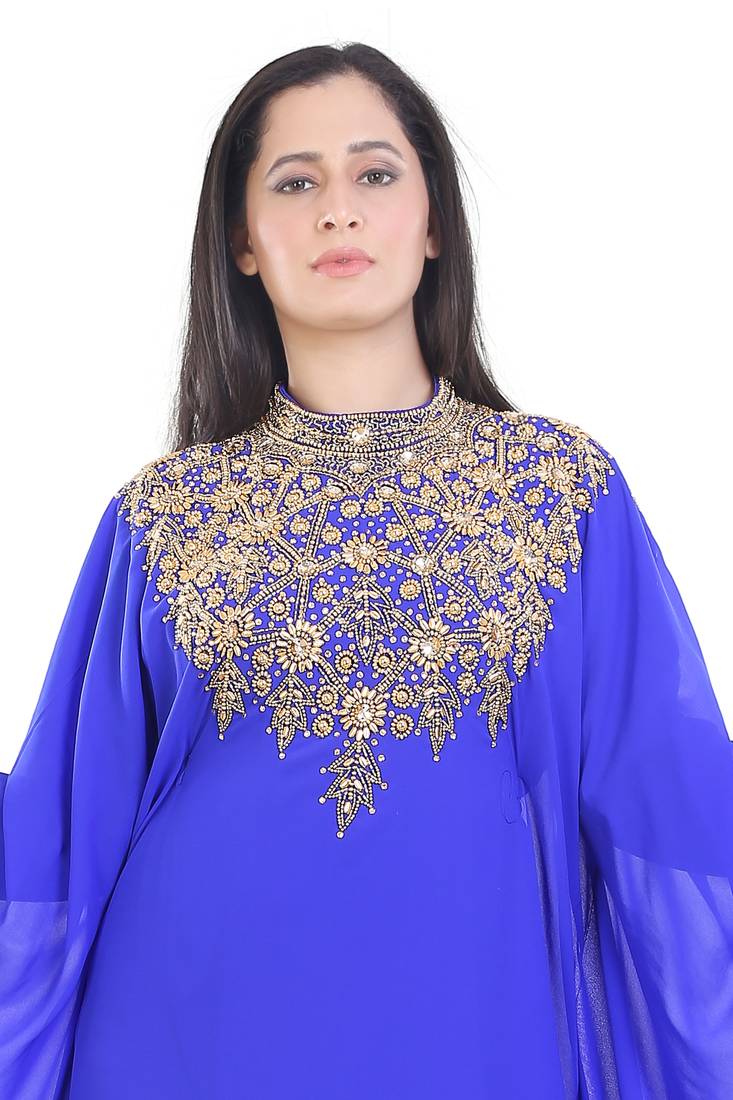 Royal Blue Georgette Embroidered Zari Work Islamic Kaftans