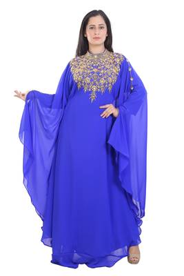 Royal Blue Georgette Embroidered Zari Work Islamic Kaftans 1