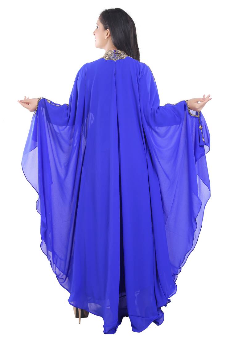Royal Blue Georgette Embroidered Zari Work Islamic Kaftans