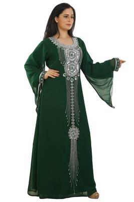 Green Georgette Embroidered Zari Work Islamic Kaftans 1