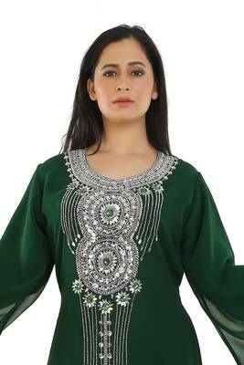 Green Georgette Embroidered Zari Work Islamic Kaftans 2