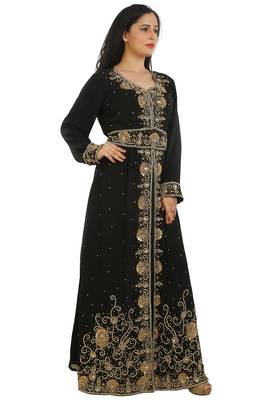 Black Georgette Embroidered Zari Work Islamic Kaftans 2