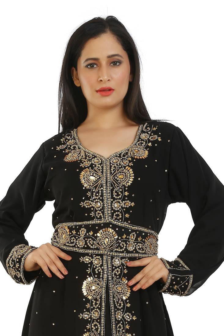 Black Georgette Embroidered Zari Work Islamic Kaftans