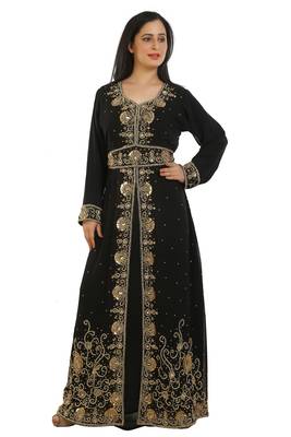 Black Georgette Embroidered Zari Work Islamic Kaftans 1
