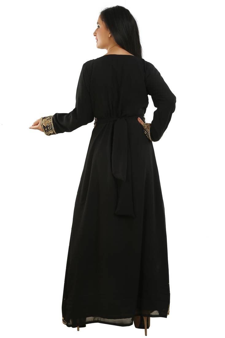 Black Georgette Embroidered Zari Work Islamic Kaftans