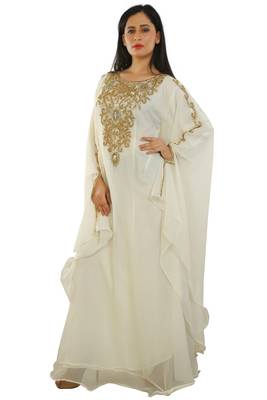 Cream Georgette Embroidered Zari Work Islamic Kaftans 2