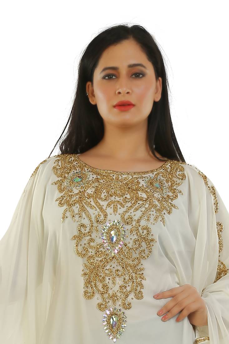 Cream Georgette Embroidered Zari Work Islamic Kaftans