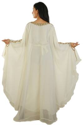 Cream Georgette Embroidered Zari Work Islamic Kaftans 4