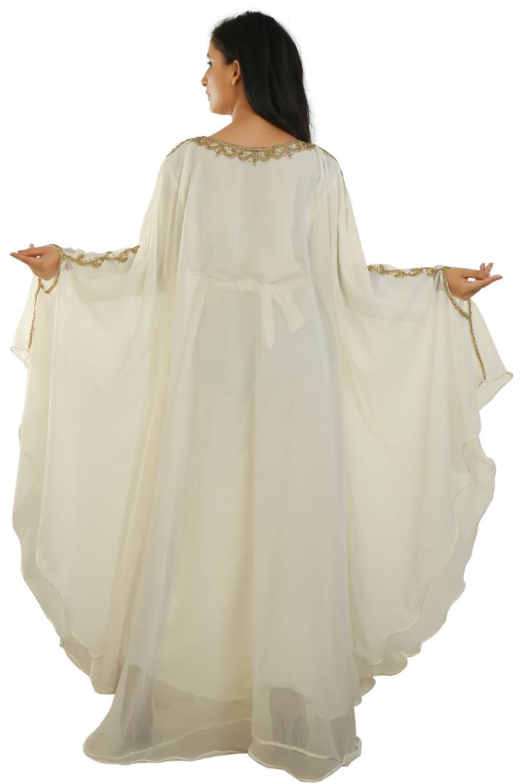 Cream Georgette Embroidered Zari Work Islamic Kaftans