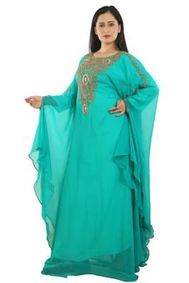 Light Green Georgette Embroidered Zari Work Islamic Kaftans 2