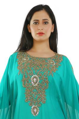 Light Green Georgette Embroidered Zari Work Islamic Kaftans 3