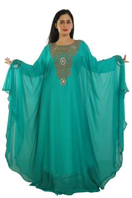 Light Green Georgette Embroidered Zari Work Islamic Kaftans 1