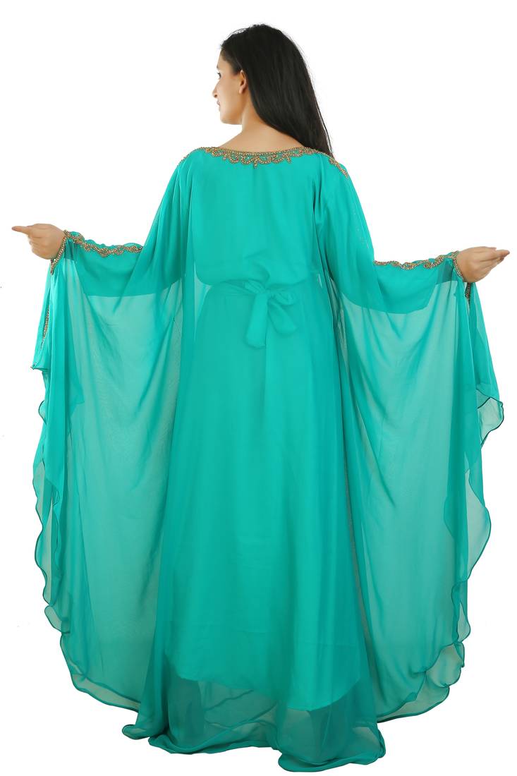 Light Green Georgette Embroidered Zari Work Islamic Kaftans