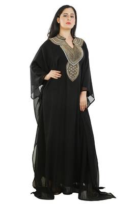 Black Georgette Embroidered Zari Work Islamic Kaftans 2