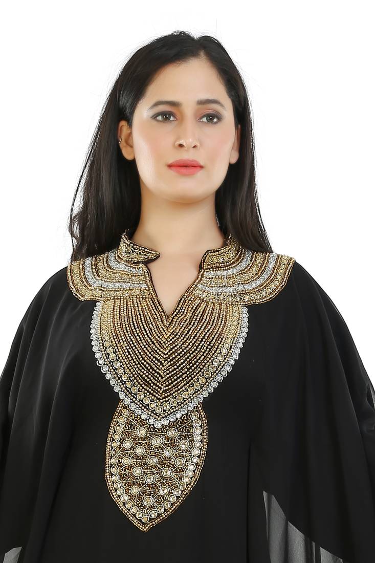 Black Georgette Embroidered Zari Work Islamic Kaftans
