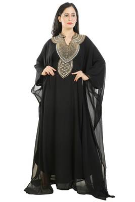 Black Georgette Embroidered Zari Work Islamic Kaftans 1