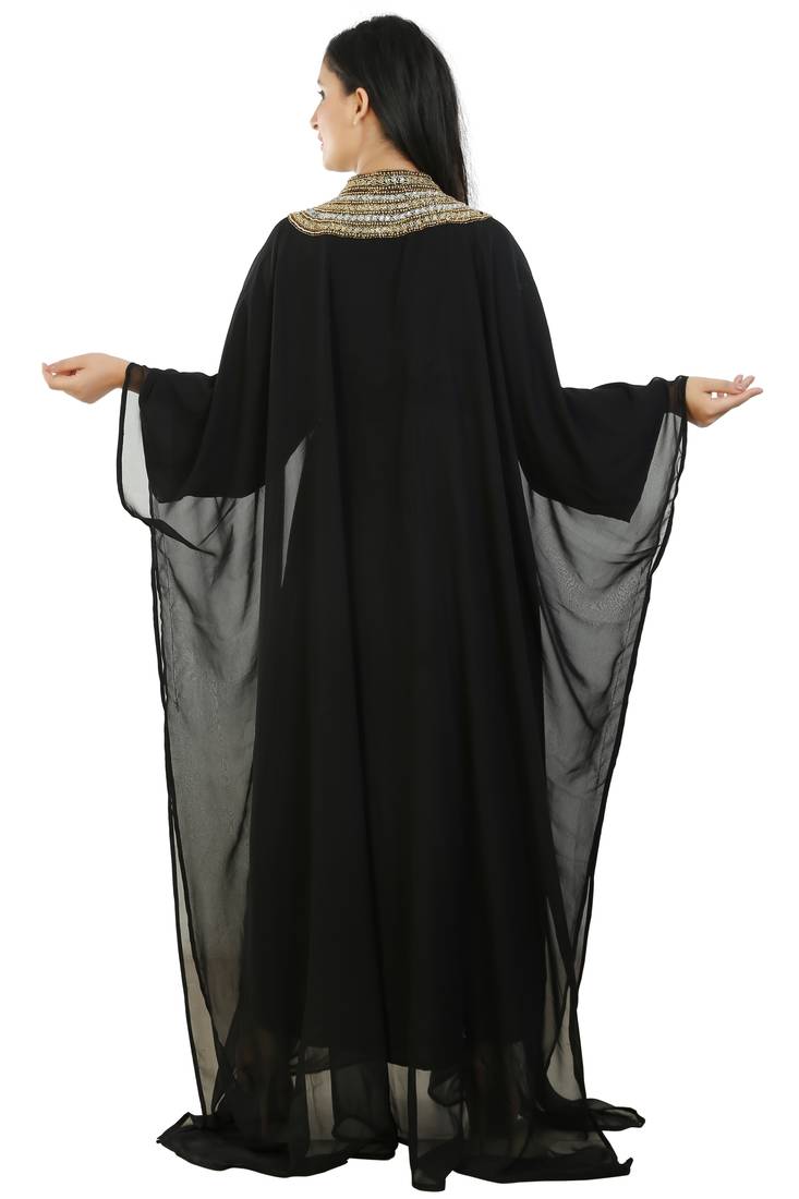 Black Georgette Embroidered Zari Work Islamic Kaftans