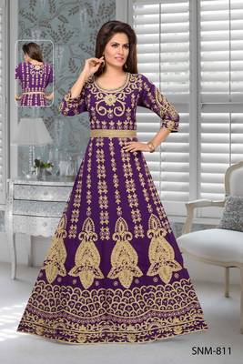 Georgette Purple Embroidered Zari Work Islamic Kaftans 1