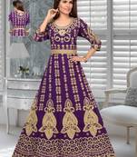 Georgette Purple Embroidered Zari Work Islamic Kaftans