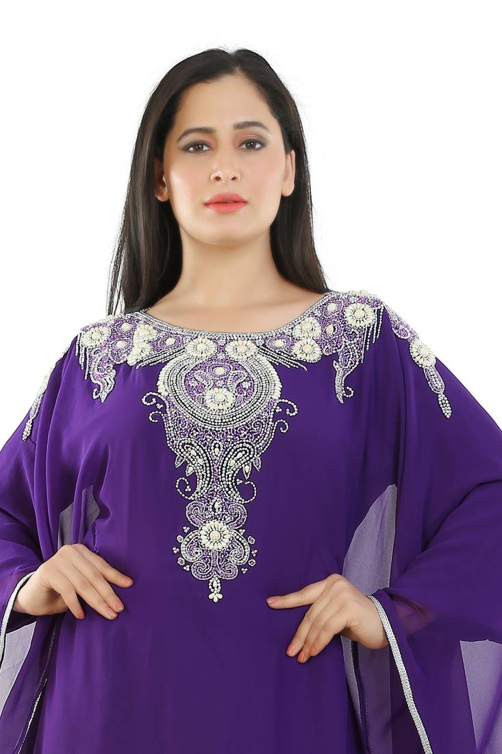 Purple Georgette Embroidered Zari Work Islamic Kaftans