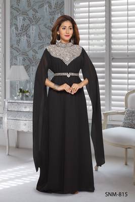 Georgette Black Embroidered Zari Work Islamic Kaftans 1