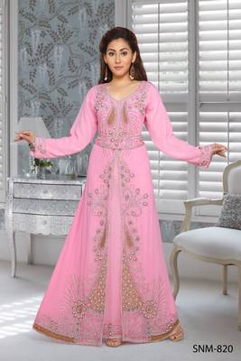 Georgette Pink Embroidered Zari Work Islamic Kaftans 1