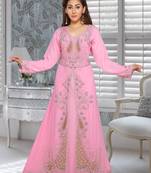 Georgette Pink Embroidered Zari Work Islamic Kaftans