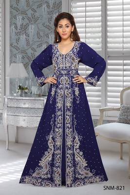 Georgette Navy Blue Embroidered Zari Work Islamic Kaftans 1