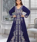 Georgette Navy Blue Embroidered Zari Work Islamic Kaftans