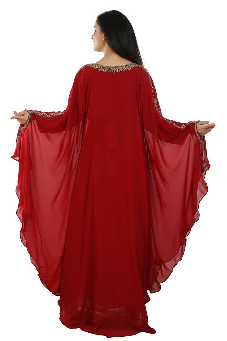 Maroon Georgette Embroidered Zari Work Islamic Kaftans