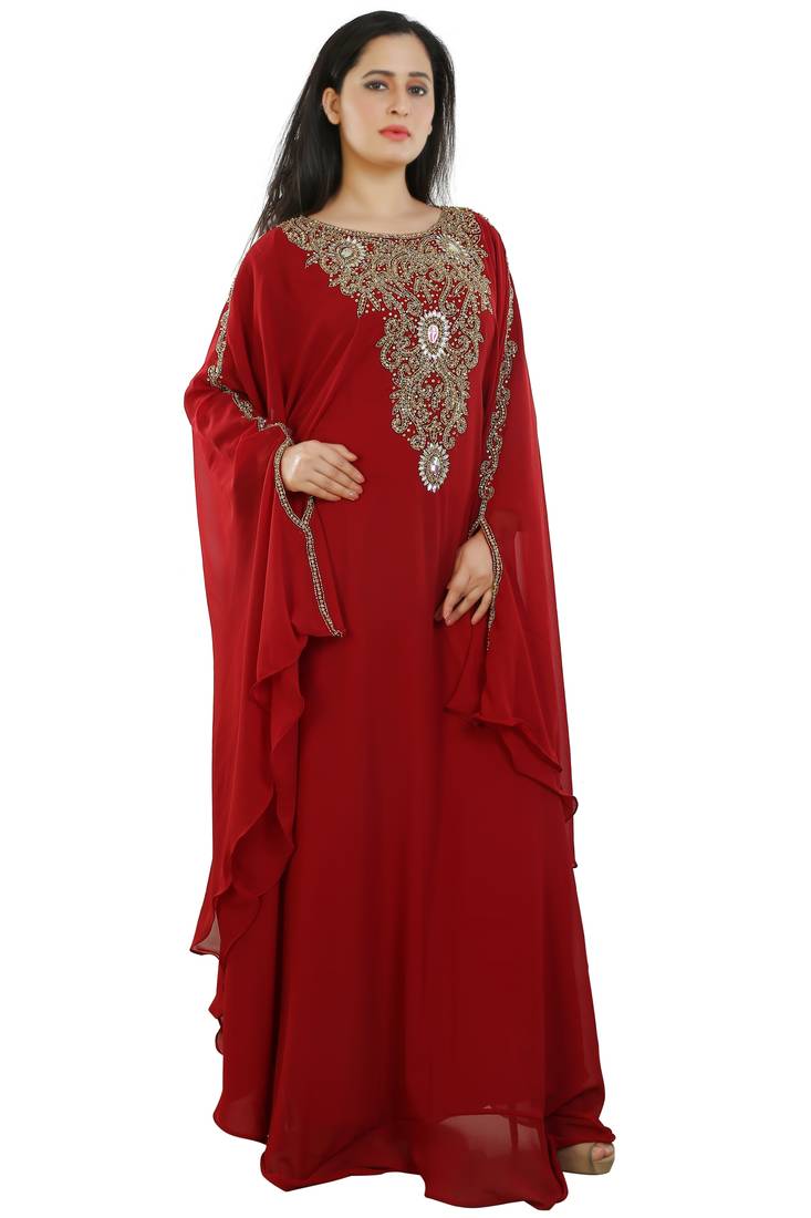 Maroon Georgette Embroidered Zari Work Islamic Kaftans
