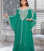 Georgette Green Embroidered Zari Work Farasha