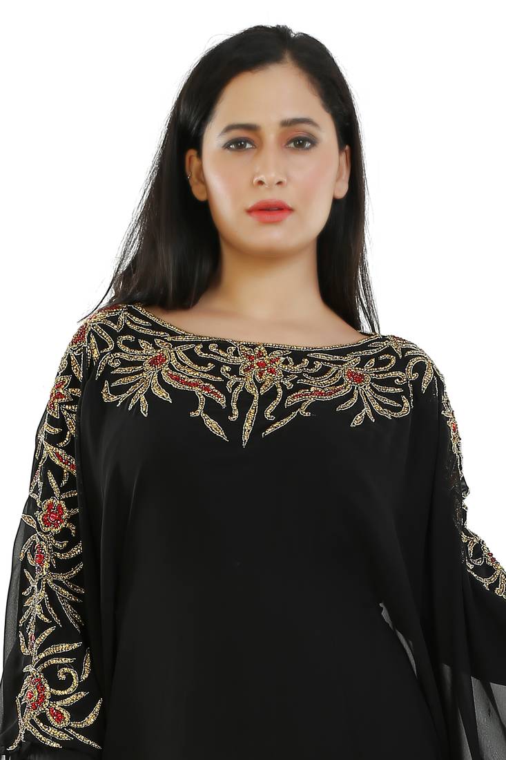 Black Georgette Embroidered Zari Work Islamic Kaftans