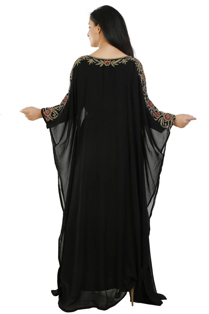 Black Georgette Embroidered Zari Work Islamic Kaftans