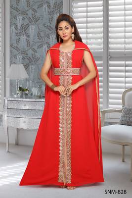 Georgette Red Embroidered Zari Work Islamic Kaftans 1