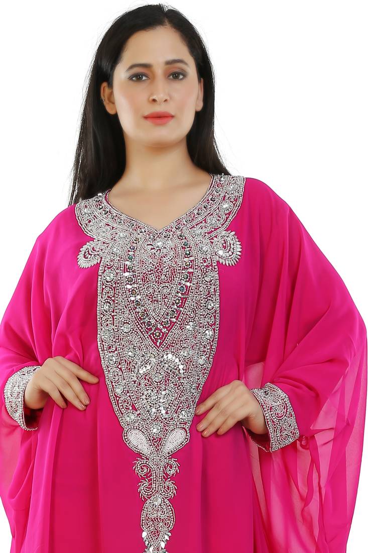 Pink Georgette Embroidered Zari Work Islamic Kaftans
